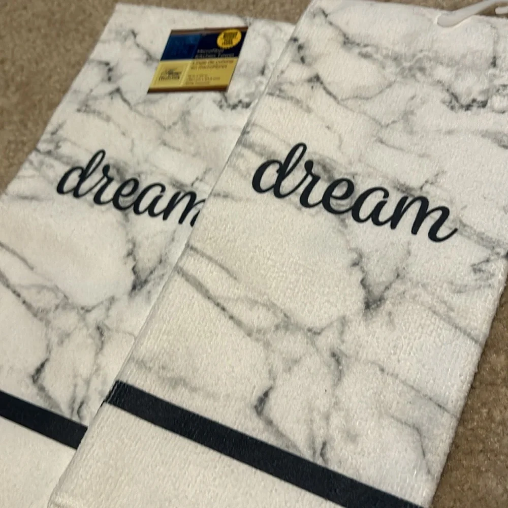 dish towels marble print “dream” inspirational